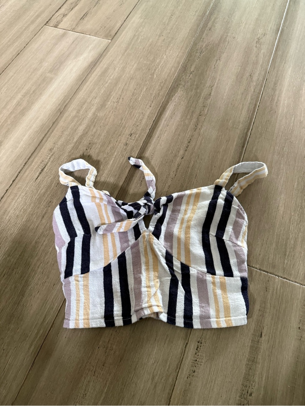 Hollister Striped Tie-Front Crop Camisole in White, Black & Yellow